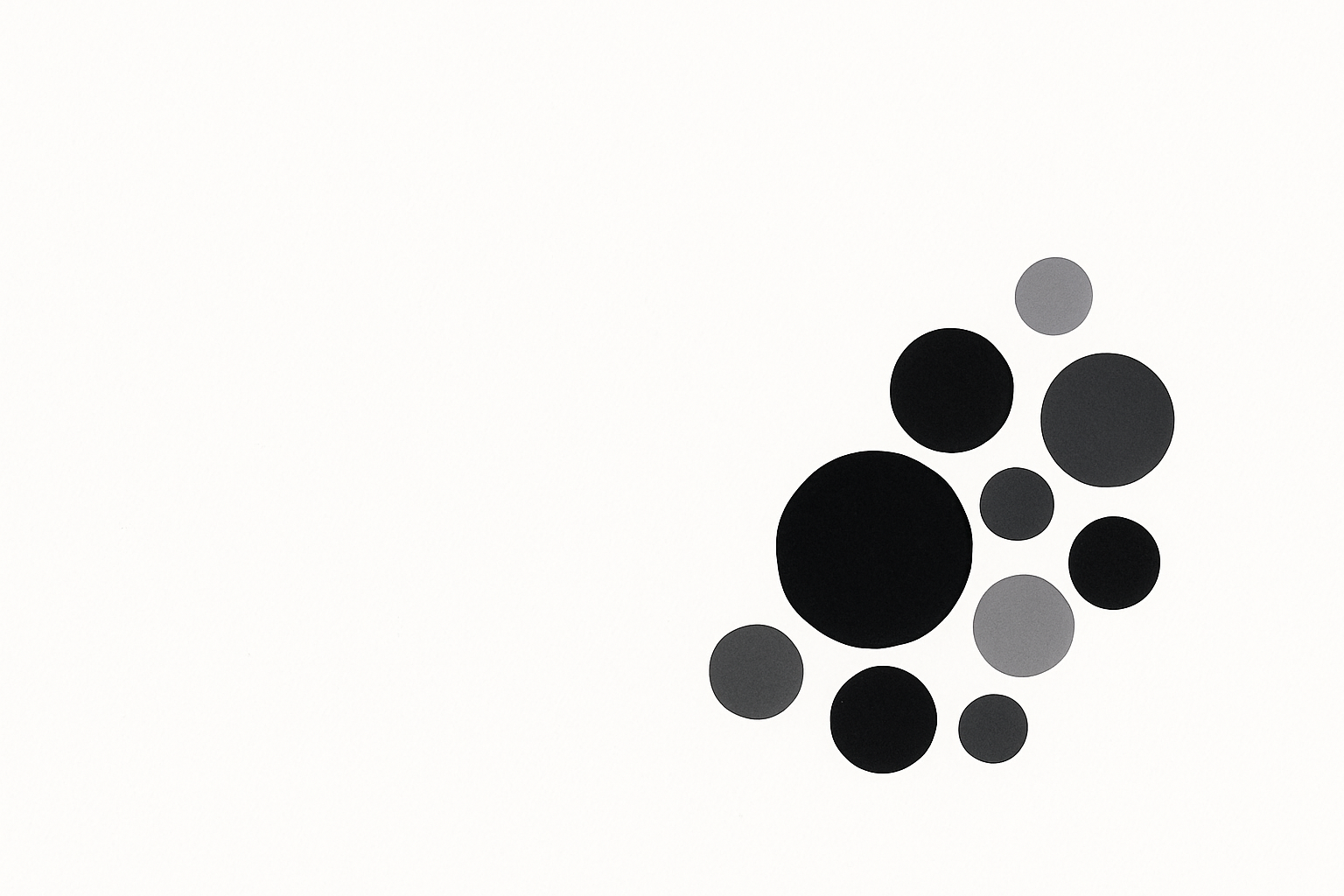 create white page and make the black and grey cirlces more than 7 in the corner