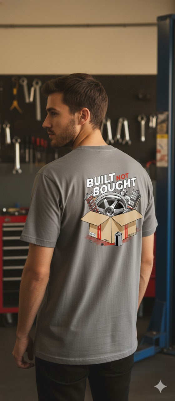 Built Not Bought – Graphic Grey Down shoulder