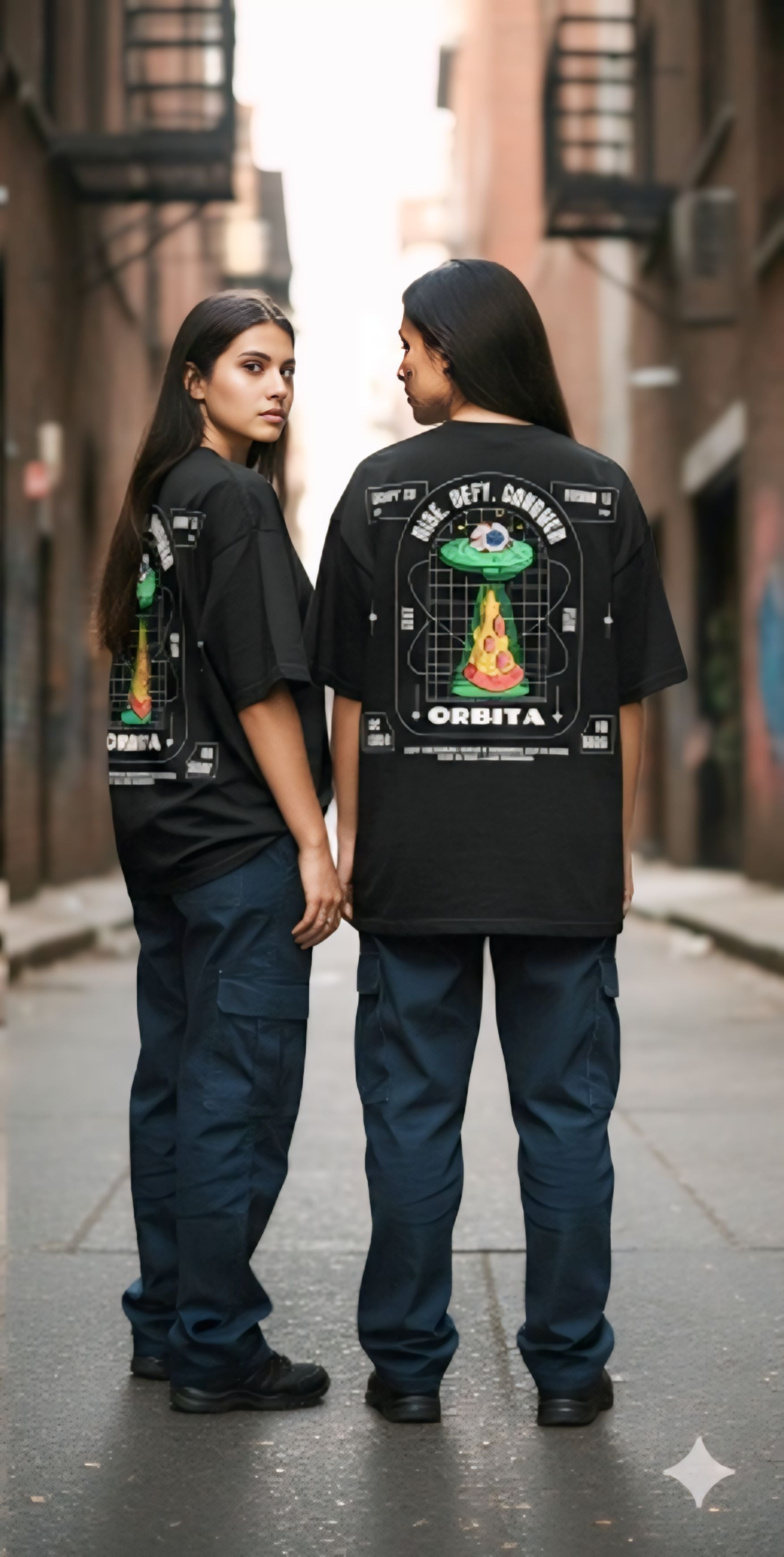 Black Oversized T-Shirt – “Space Pizza”
