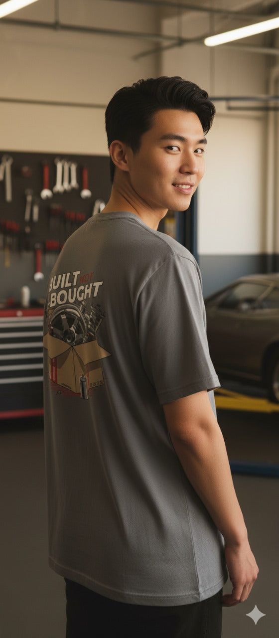 Built Not Bought – Graphic Grey Down shoulder