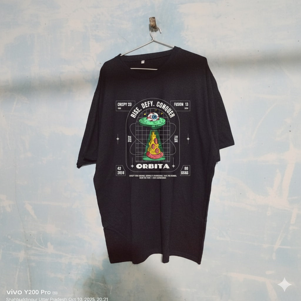 Black Oversized T-Shirt – “Space Pizza”